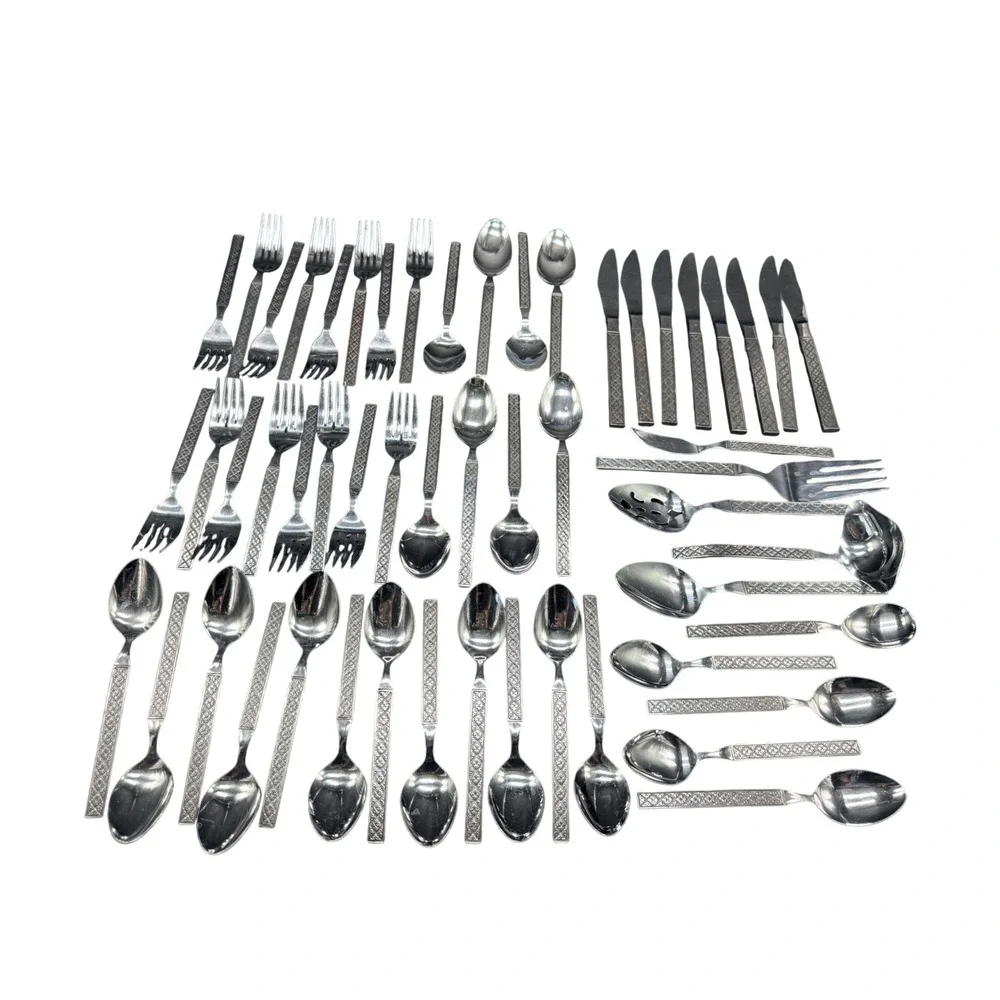 Rogers Vogue MCM Flatware Set Textured Handle 54 Pieces Service for 8 PLUS